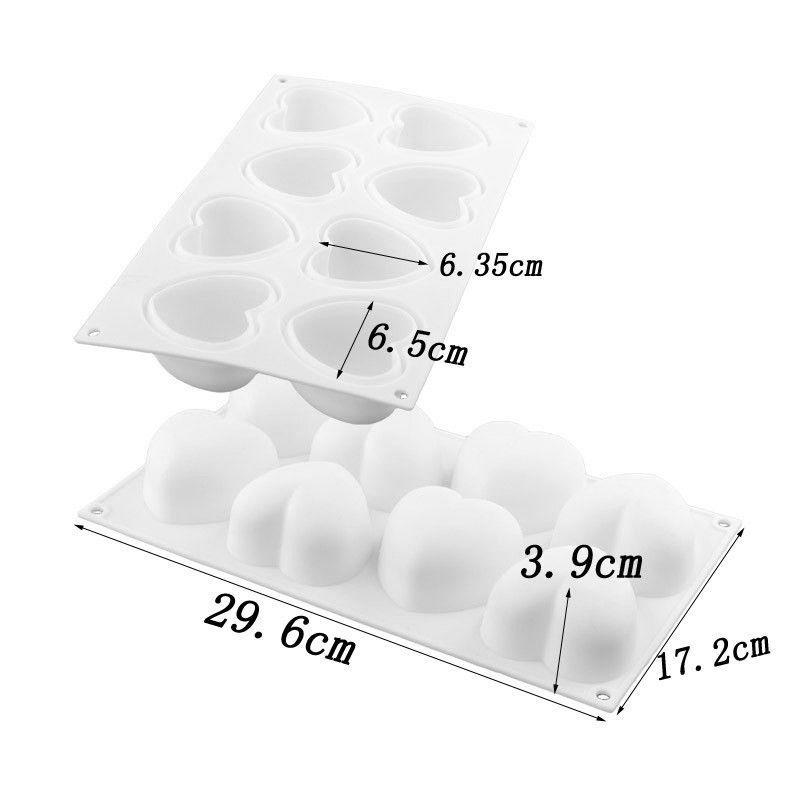 8 Stampi in Silicone a Forma di Cuore per Gelatina di Cioccolato, Stampo per Torta, Pasticceria, Fondant