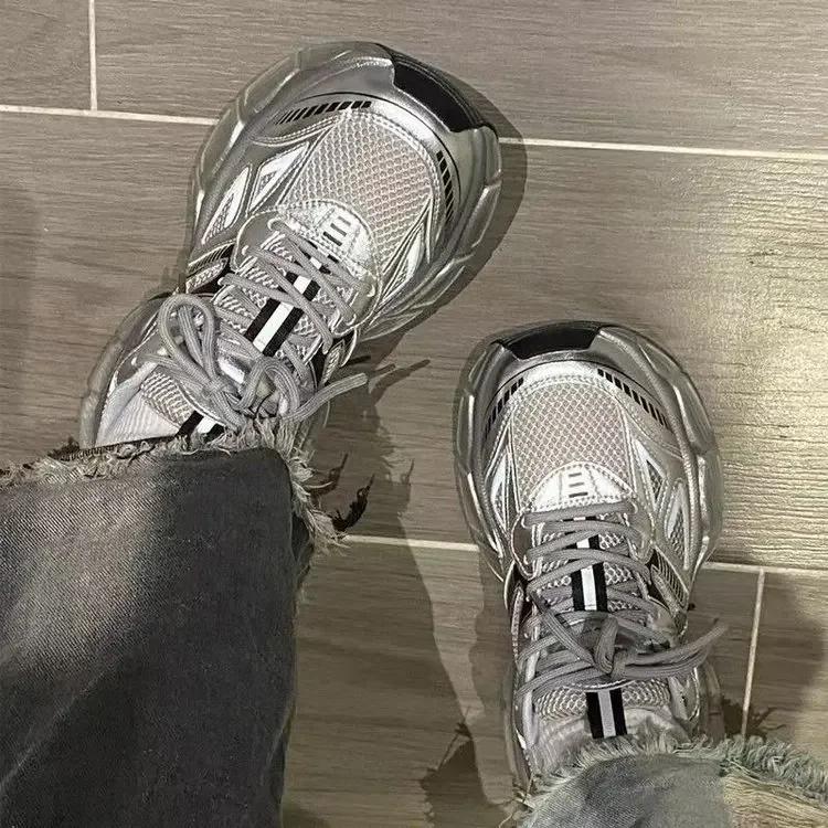 Thick-Soled Silver Dad Shoes Spring Autumn New InsTrendy Today's Popular Increased Sports Shoes Women's Running Shoes