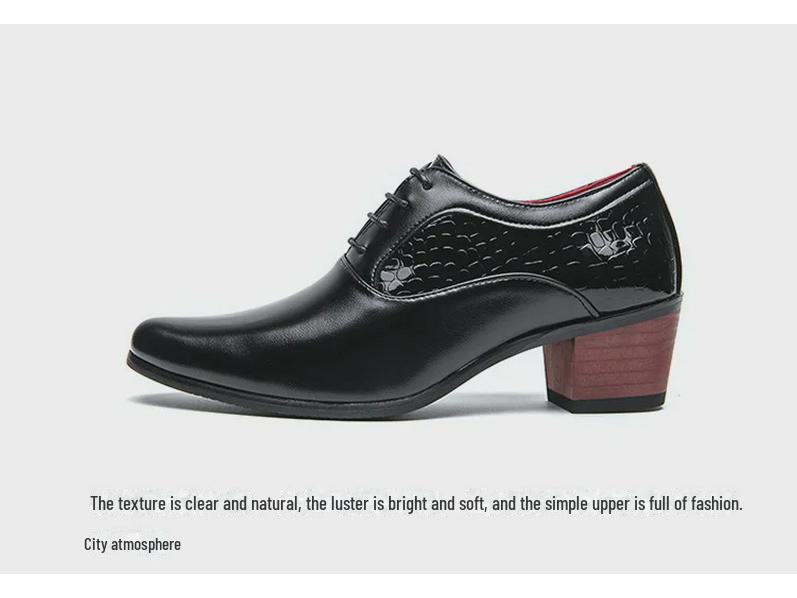 Pantofi cu toc înalt din piele cu vârf ascuțit pentru bărbați - Stil coreean-britanic, Business Casual, Pantofi de nuntă care adaugă înălțime