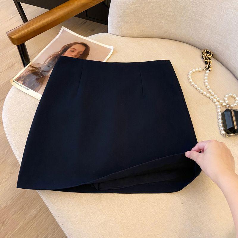 

Korean Style High Waist A- line Spring/Summer Solid Color Suit Skirt Navy blue M