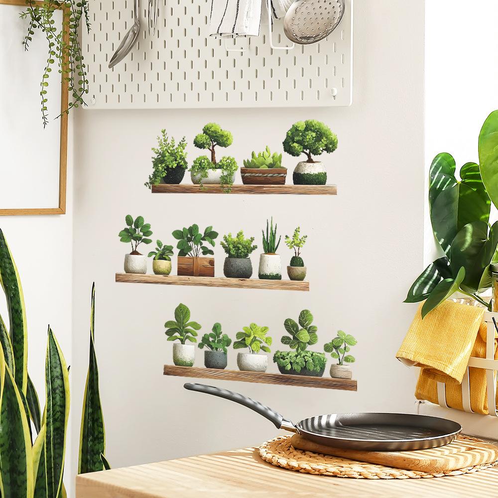 Green Plant Potted Plant Shelving, Bedroom and Living Room Wall Beautification and Decoration, Wall Stickers