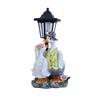 Elegant Solar Activated White Bird Garden Figure Featuring Traditional Street Light For Outside Enhancement Durable Against Different Climate