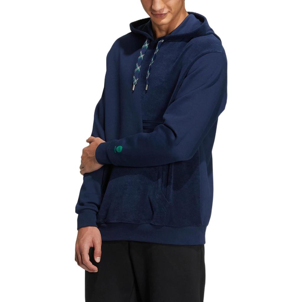 Adidas Neo UVbe Spliced Logo Print Sport Drawstring Hoodie Pullover Long Sleeve Sweatshirt Unisex Tops Blue HN4731