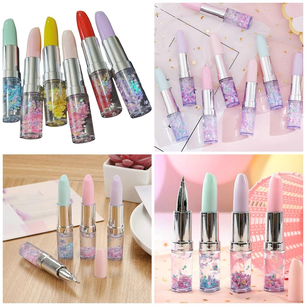 6 Stück Lippenstift-Form Gelstift 0,5 mm Schreibstift Neuheit Gel-Tinte Stift Süßer Neutraler Stift für Schule Büro und Zuhause