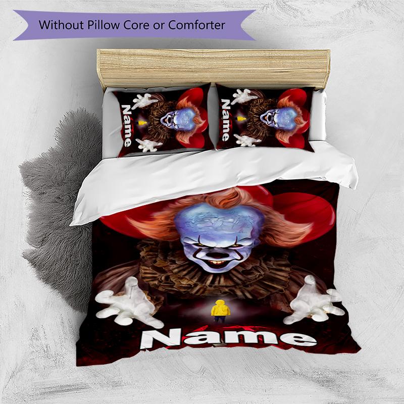 3pcs Custom Name Cartoon Pennywise the Dancing Clown Bedding Set Duvet Cover Closure Includes 1 Duvet Cover & 2 Pillowcases for All Seasons Bedroom De