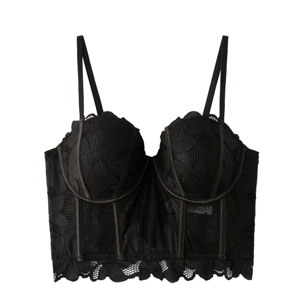Transparent Lace Corset Mesh Dot Slim Crop Tops Sweet Lace Flower Camisole  Ladies