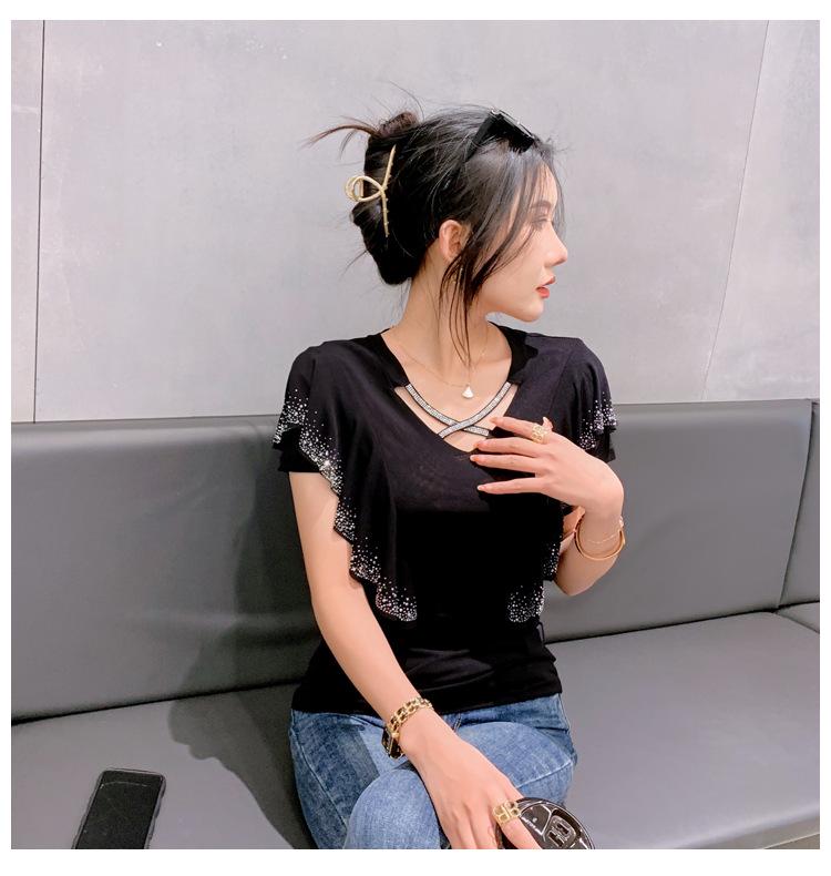 2025 Spring Mesh Fashion Hollow-Out Ruffle Long Sleeve Women's Top