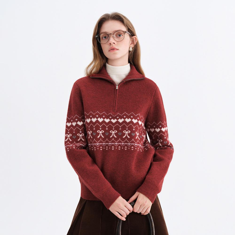 WEDNESDAY DELIGHT Wd_Fair Isle Half Zip-Up Sweater