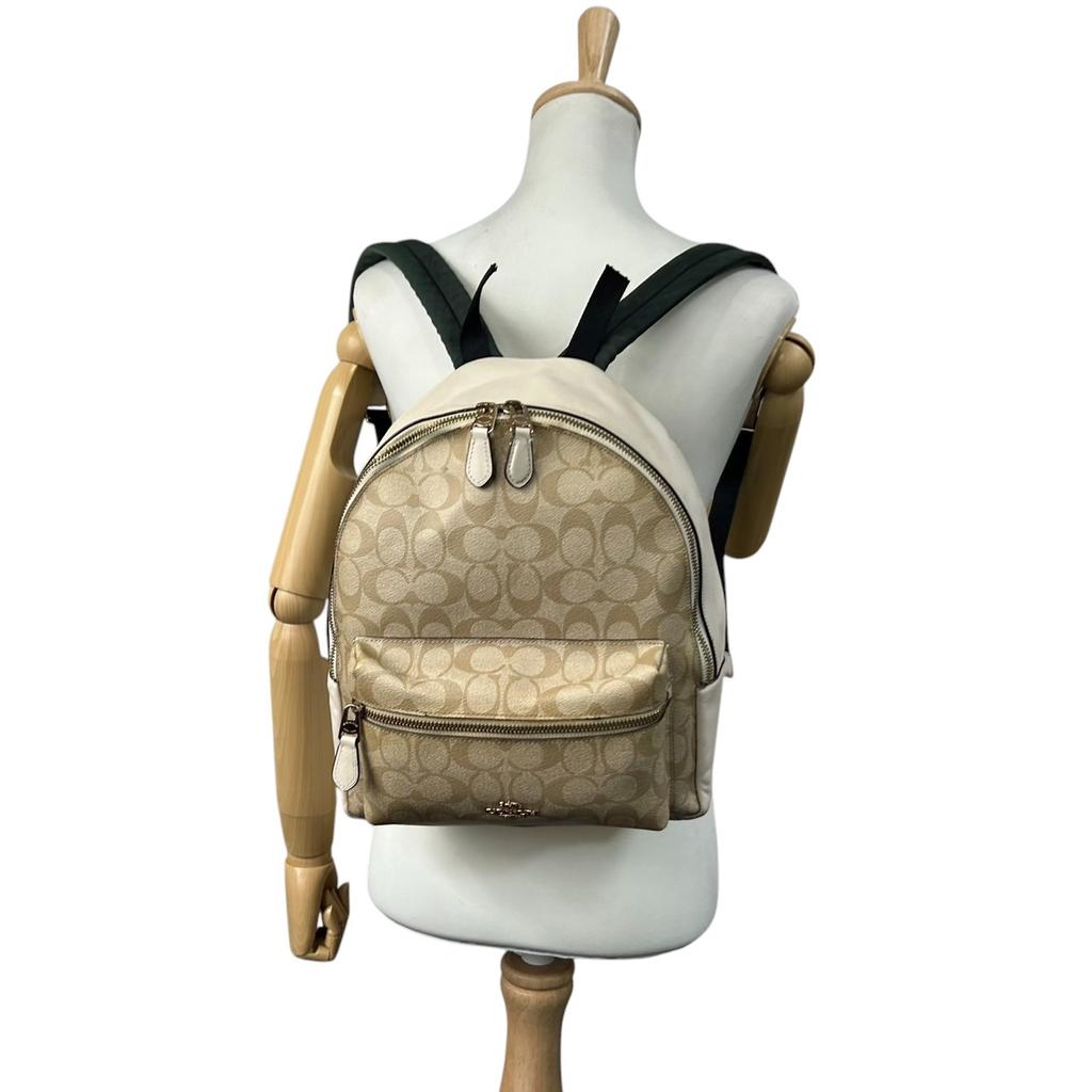 Used COACH Backpack Â· Daypack Signature Medium CharlieBackpack Â· Daypack Beige/white PVC/leather Women