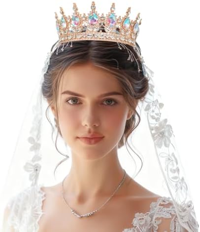 Vintage Round Bridal Hair Accessories Rhinestone Crown Wedding Decoration Women Tiara Queen Crown Birthday Cake Topper Girl Princess Crown Adult