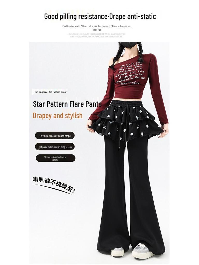 Falda con Dobladillo de Estrella Falsa de Dos Piezas para Niña 2026 Pantalones de Microcampana Adelgazantes - Estilo Casual de Primavera