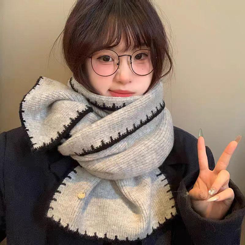 

Women s Korean Style Red Imitation Cashmere Christmas Scarf – Warm, Versatile, Knitted Snood for Winter 175 cm