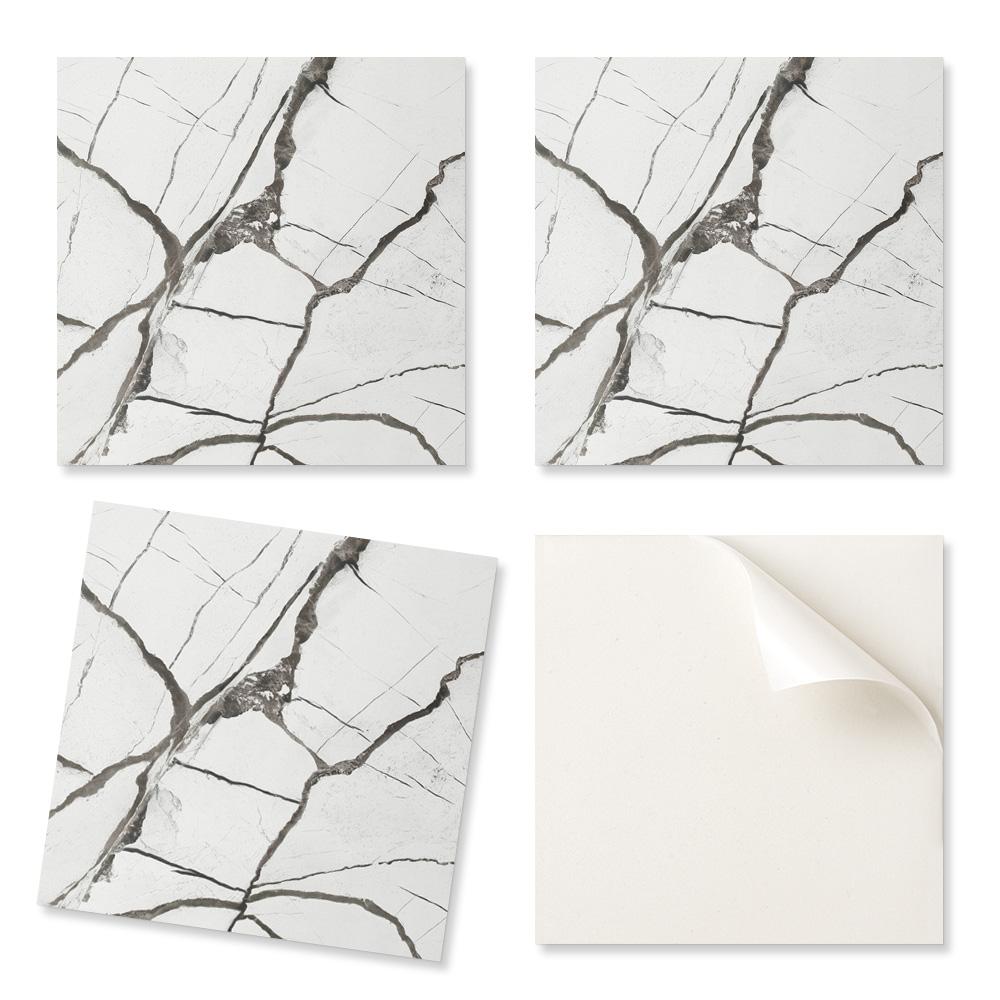 Set of Self-Adhesive Vinyl Tiles, Marble Pattern with Veins, 9x30x30 cm