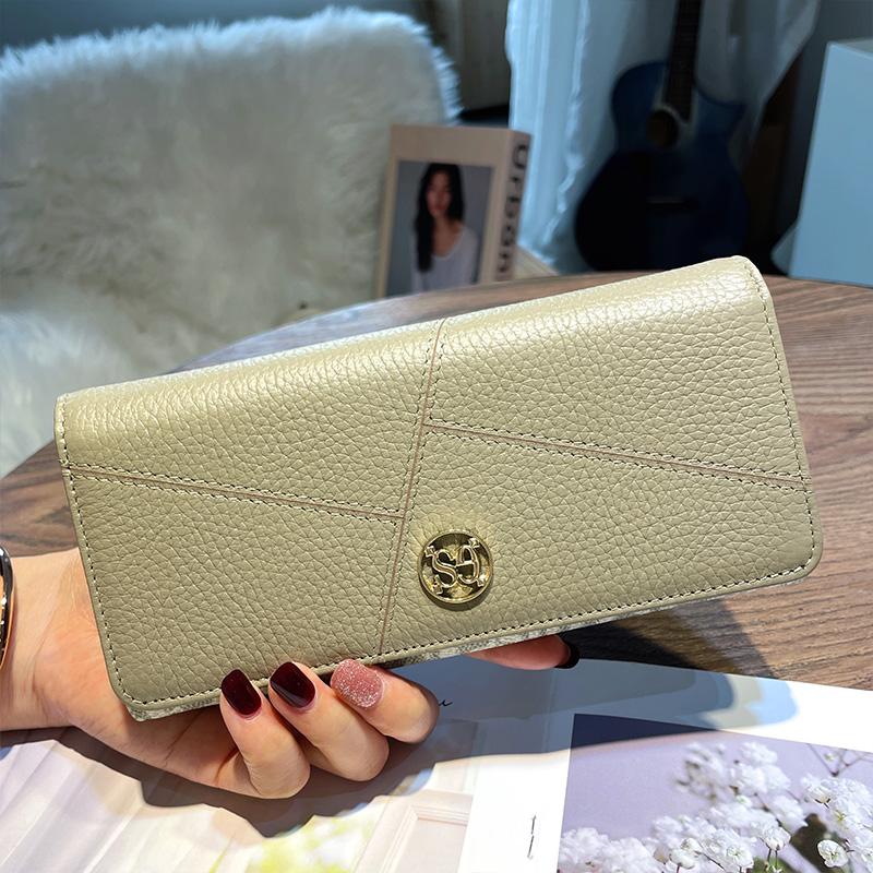 

Patchwork Real Leather Women Wallets Excellent Cowhide Long Wallet Fashion Clutch Bag Purse Letter Print Female Billfold світло-зелений колір