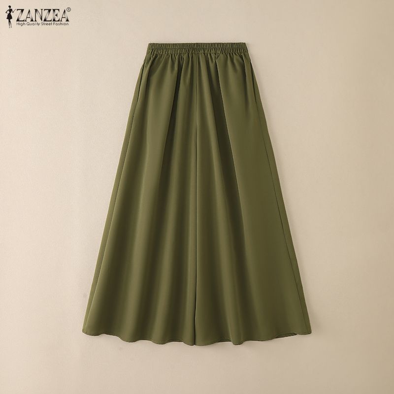 ZANZEA Womens Casual Solid Color Loose Wide Leg Pants