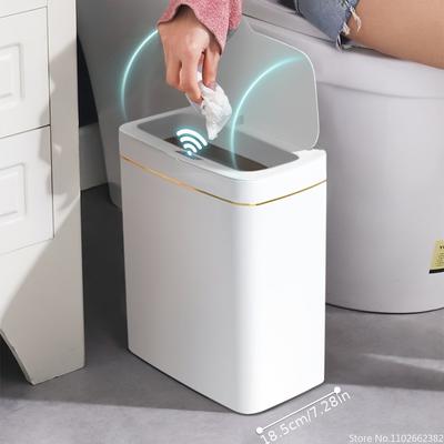 White Touchless 15l Smart Sensor Trash Can – Electronic Bathroom Garbage Bin With Automatic Bagging Smart Home Compatible