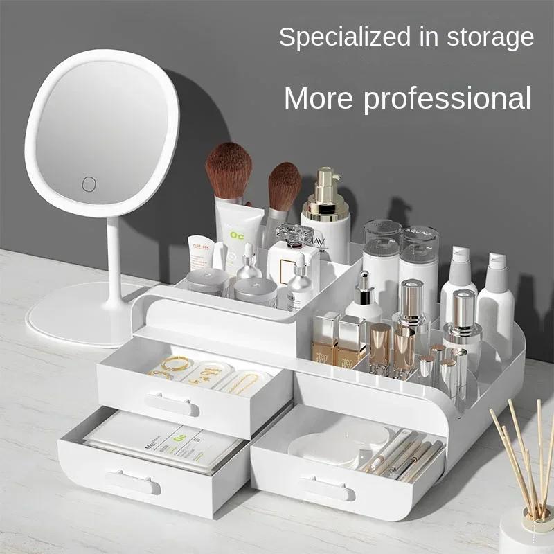 Makeup Organizer with Rechargeable Makeup Mirror Skincare Cosmetics Organizer Countertop Large Capacity Cosmetic Display Case