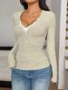 V-Neck Lace Long-Sleeve Knit Sweater - Slim Fit Base Layer for Autumn