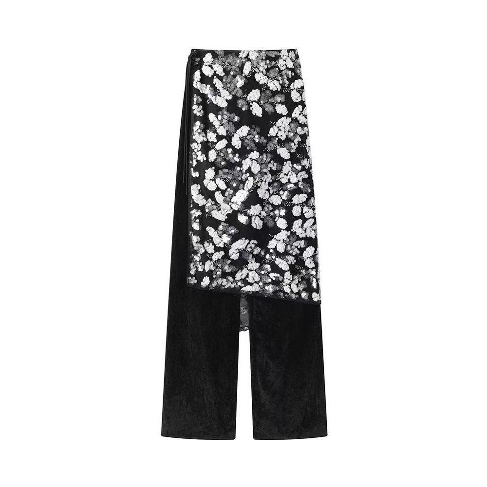 

Designer Suede Long Pants with Detachable 3D Flower Patch - Figure-Flattering Niche Design FW25 S