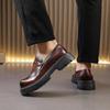 Vintage Brown Men's Brogue Leather Shoes Autumn Round Toe Platform Loafers Man Casual Formal Business Shoes mocasines hombre