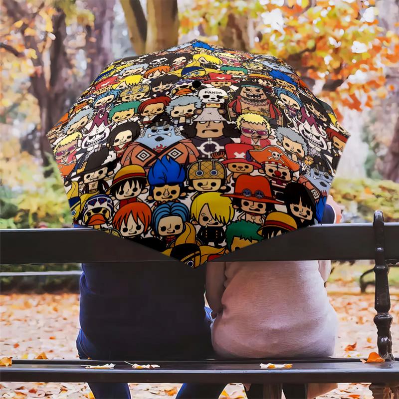 1 Stück Automatischer Faltregenschirm - Anime One Piece Muster Tragbares faltbares Design Mit 8 Rippen Weihnachts-Geburtstagsgeschenke