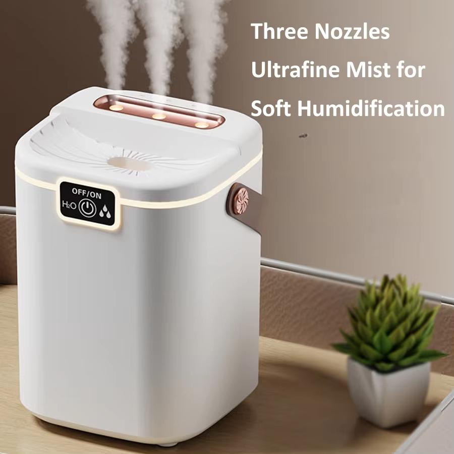 2L Large Capacity Ultrasonic Cool Mist Humidifier Triple Spray USB Rechargeable with LED Display