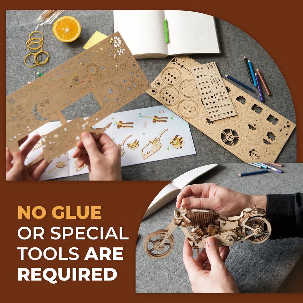 Ugears Bike 70051 Wooden Puzzle, Craft Model, No Glue or Tools Required, for Adults and Men, Vehicles