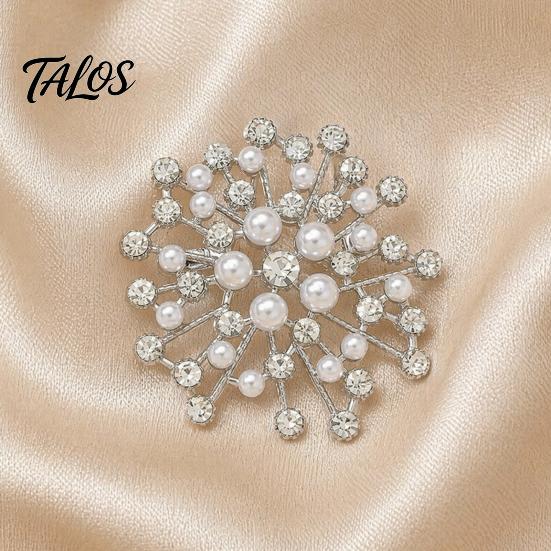 Snowflake Lapel Pin Brooch Pin, Pearls And Rhinestone Decor, Strong Buckle Secure Fit Decorative Clip Brooch, Durable Alloy Fine Electroplating