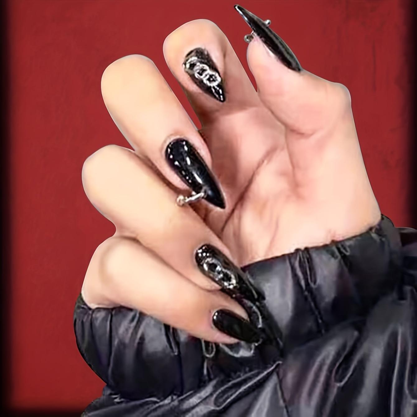 

24 шт. - Ручная работа, Накладные ногти-фрагменты, Элементы для нейл-арта с бриллиантами, Готовые накладки на ногти чёрный