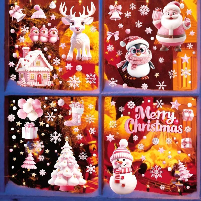 9 Sheetsset Of New Christmas Snowman Static Glass Stickers Window Snowflake Holiday Decoration Stickers
