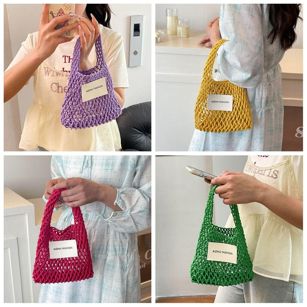 Leisure Beach Hollow Handbag Summer Woven Totes Bag Trendy Straw Crochet Bag Travel