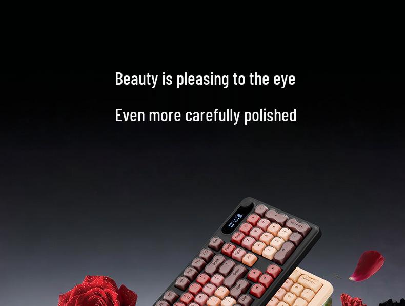 BOW Hangshi Multi-Mode Backlit Bluetooth Keyboard with Lipstick Foundation Design for Women, Mechanical Feel, and Wireless/Wired Options