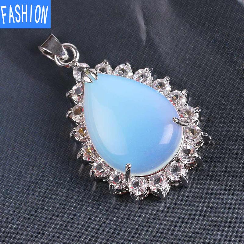 

Женский кулон в форме груши в стиле ретро с когтями, инкрустированный натуральными кристаллами и каплями воды, роскошное ожерелье высокого профиля с полным водным бриллиантом opal