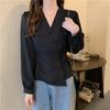 Slim Fit Long Sleeve Shirts V-neck Office Ladies Tops Fashion Button Up Blouse  Office