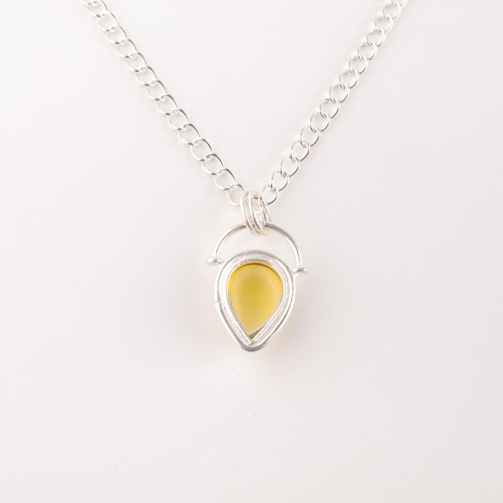 Yellow Cat's Eye Gemstone 925 Sterling Silver Jewelry Tiny Pendant Birthday Gift PP-56-42
