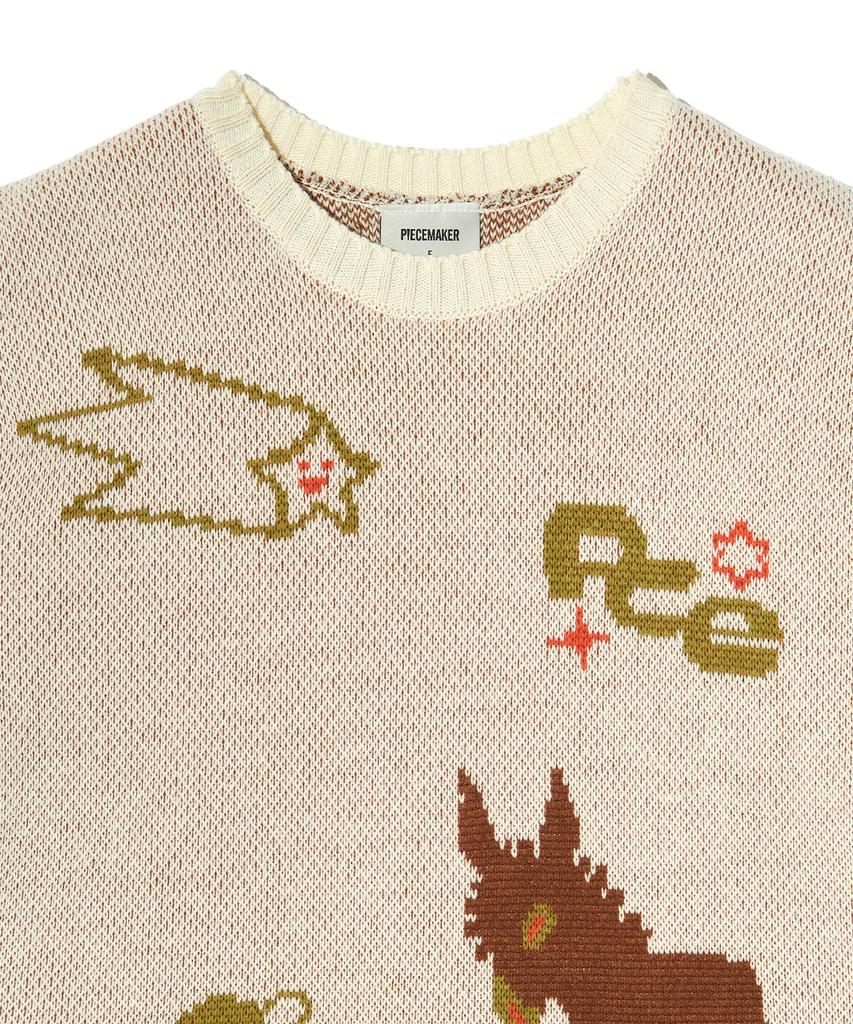 PEACE MAKER Donkey Jacquard Knit Pullover (Ivory)