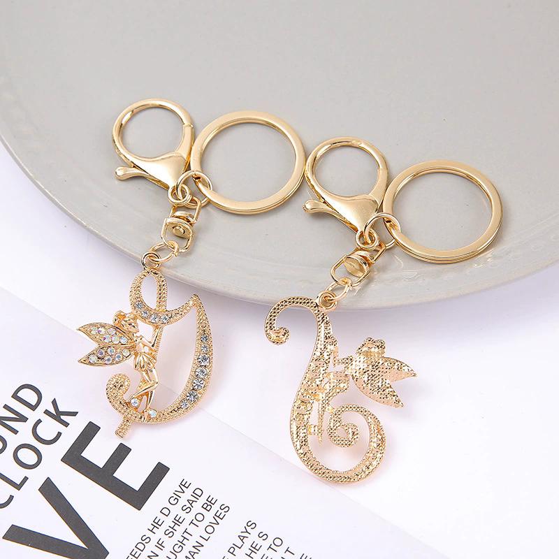 1Pc Alloy Rhinestone-Inlaid 26 English Letter Keychain Pendant For Women'S Fashion Car Bag Decoration Keychain Jewelry