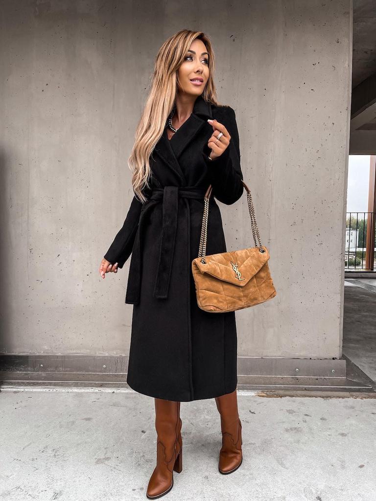 Women's Spring/Autumn Simple V-neck Wool Long Coat with Tie