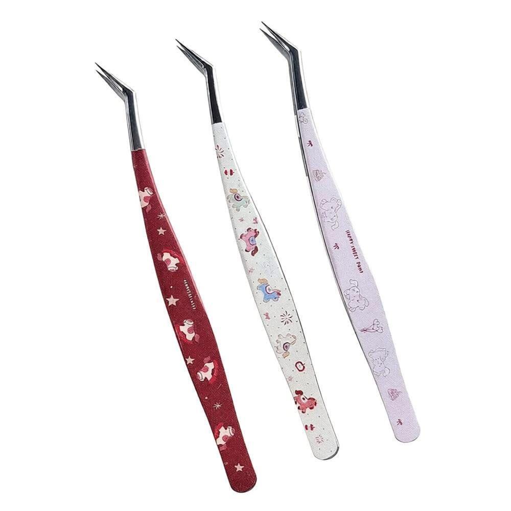 Stainless Steel Curved Stickers Tweezers Anti-static High Precision Lashes Extension Tweezer Cartoon Eyelash Curler