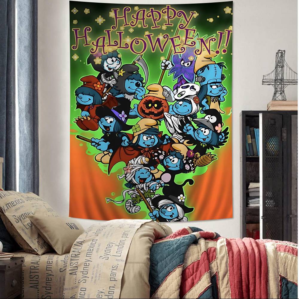 

Cartoon SSmurfs Colorful Tapestry Wall Hanging Hanging Tarot Hippie Wall Rugs Dorm Wall Art Decor 74x94cm(29x37in)