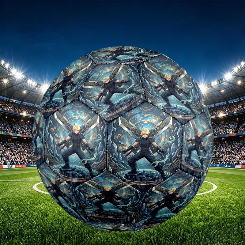 Final Fantasy Print Size 5 Soccer Ball, PU Wear Resistant Football for Match Training and Daily Practice, Birthday Gift for Soccer Fans