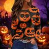 Women's Long Sleeve Round Neck Top with Halloween Print and Side Slit Hem for Casual Wear