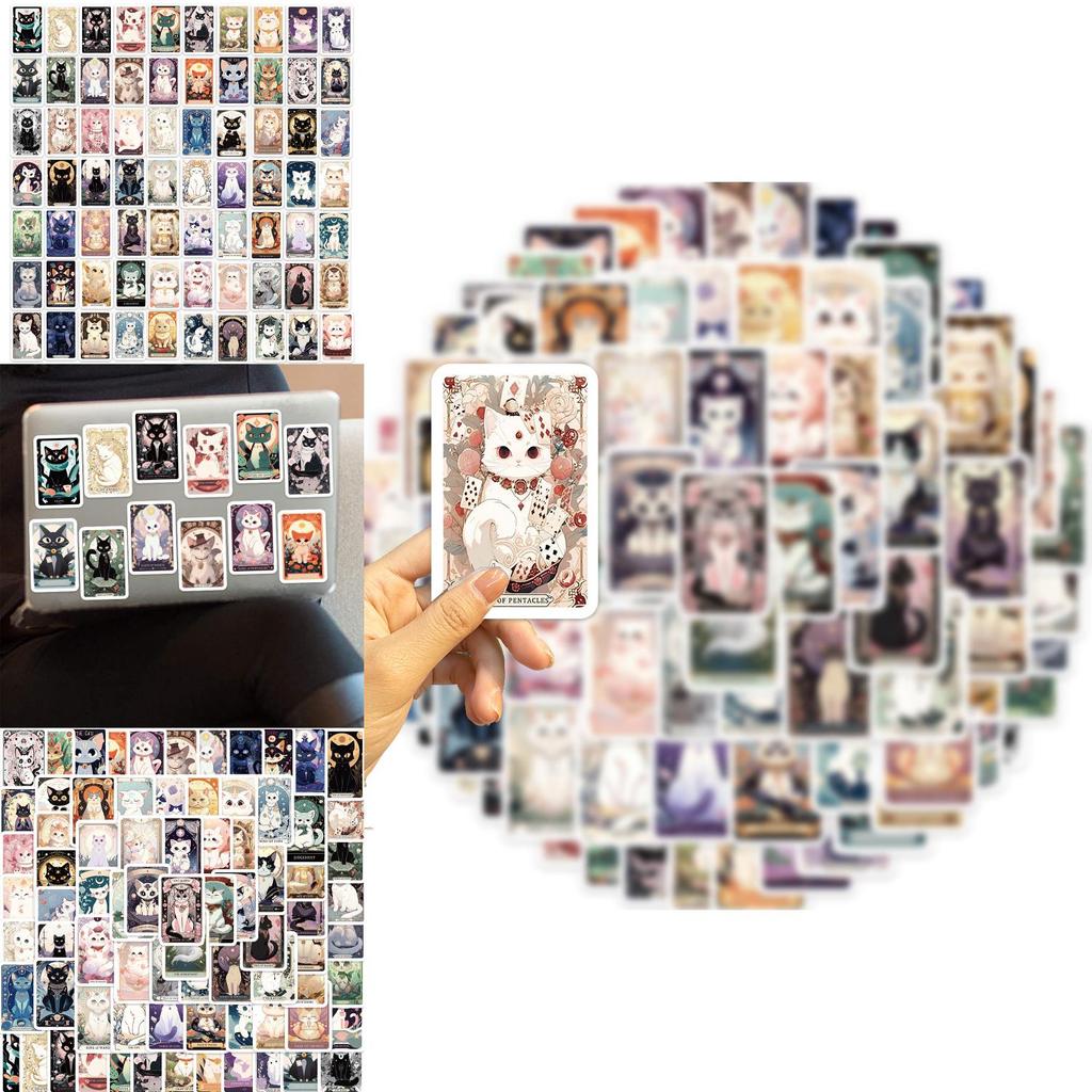 Adesivos de Tarô de Gato de Desenho Animado Fofos Conjunto de 78 À Prova d'Água Guitarra Caderno Bagagem Decoração DIY