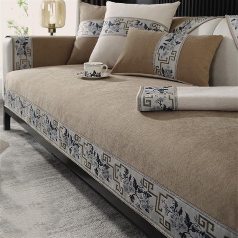 1 Pcs Non Slip Sofa Cushion with Embroidery Edge Sofa Cover Fabric Four Seasons Seat Mat Home Universal Home