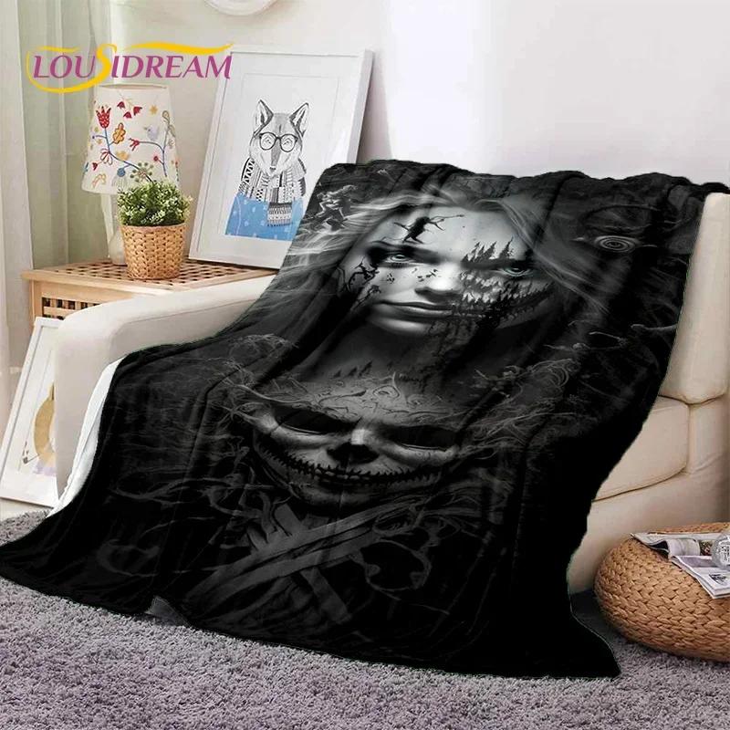 Skull Dead Girl 3D Gothic Horror Female Rose Soft Flannel Blanket for Beds Bedroom Sofa Picnic,Throw Blanket for Cover Leisure