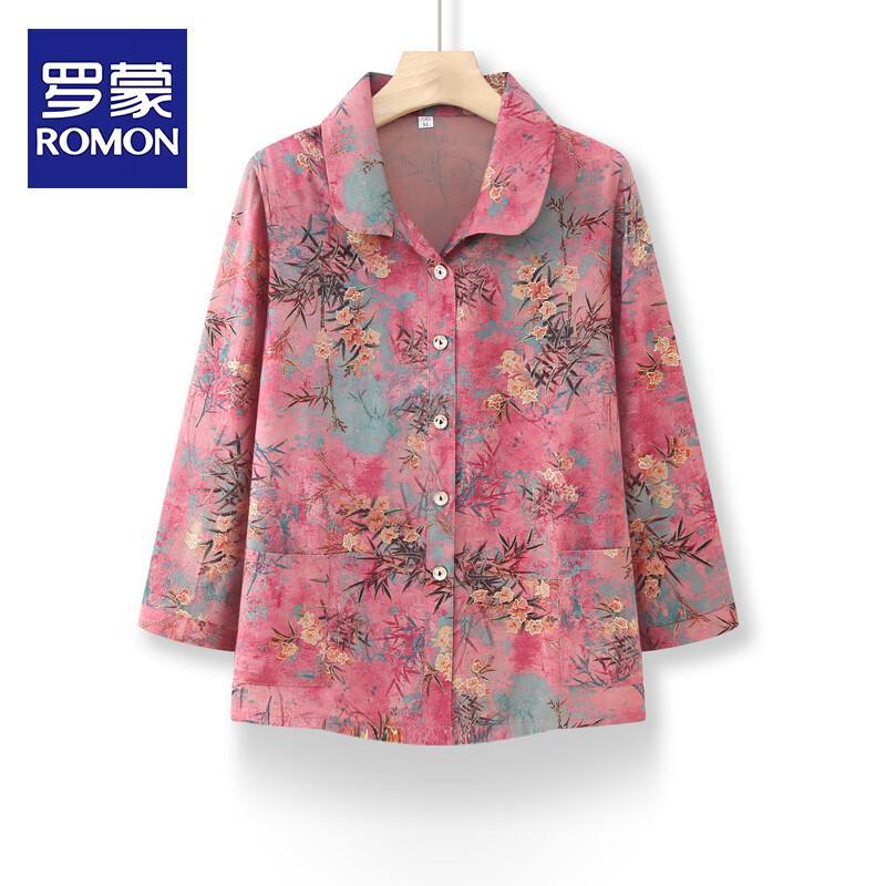 ROMON Women s Spring Summer Loose Fit Floral Print Shirt 5XL