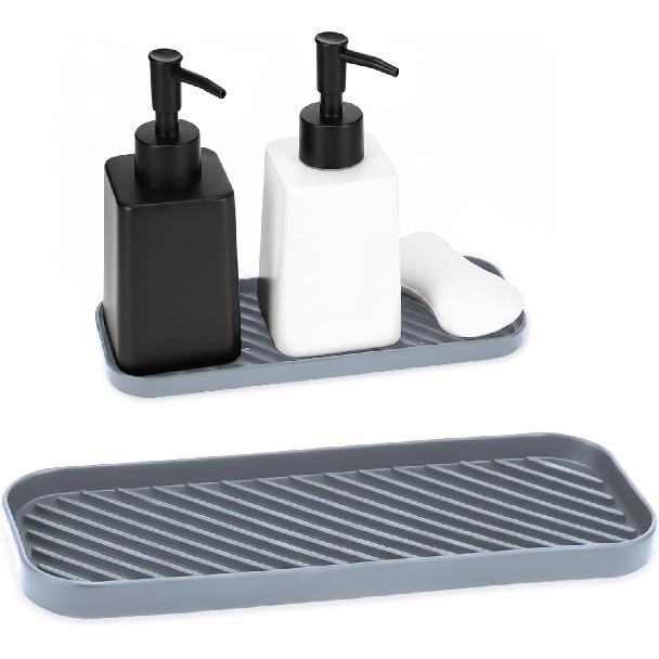 Silicone Kitchen Soap Tray & Bathroom Trays, Holders & Organizers - Dish Soap Holder, Kitchen Sink Tray, Heat Resistant (Black)