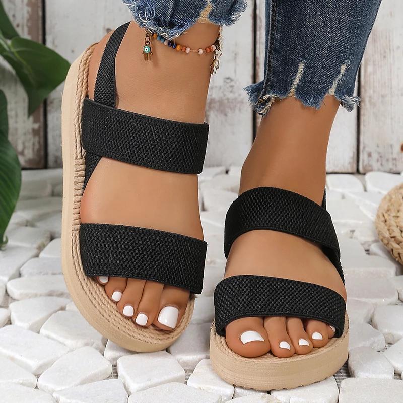 Fashion 2025 Elastic Band Wedge Sandals for Women Summer Lightweight Non Slip Beach Shoes Woman Casual Comfort Platform Sandalias Mujer