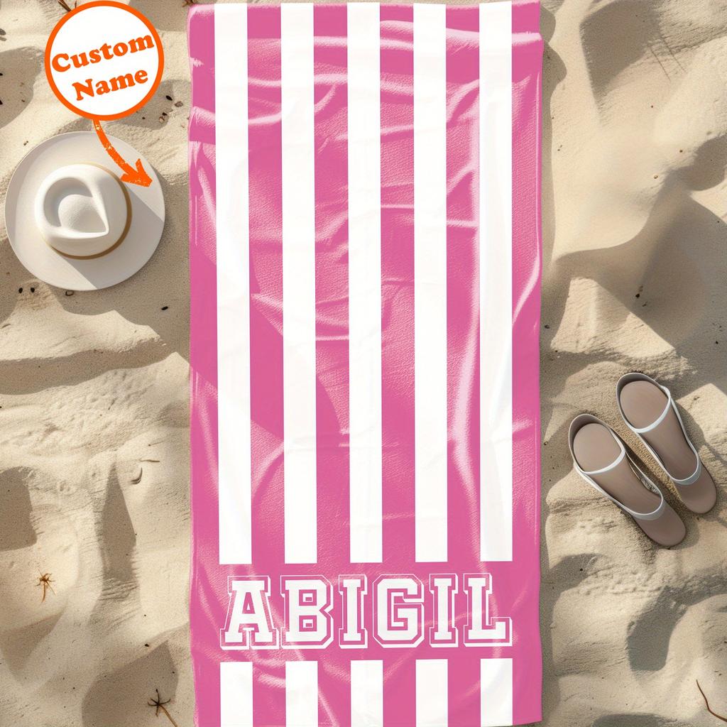 Personalized Striped Beach Towel Custom Name/Logo Microfiber Towel Thin Quick Dry Absorbent For Beach Swimming Yoga Bath Sports