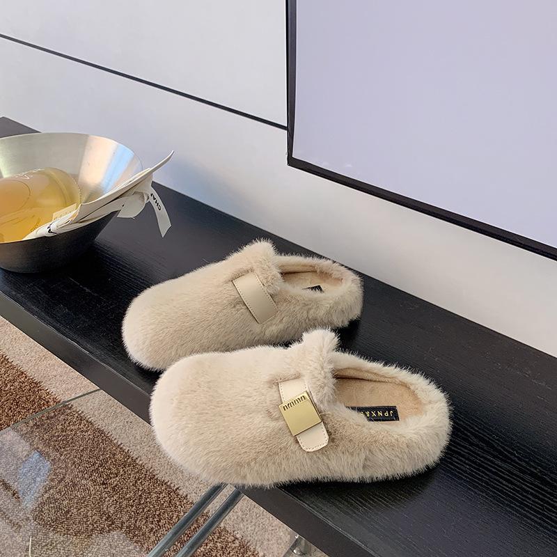 Thick-soled heightening fluffy slippers women's shoes outer wear 2025 new autumn and winter high-end plush cotton slippers